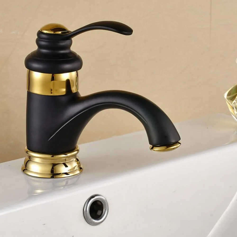 

Black Ol Ribbed Bronze & Gold Brass Basin Faucet Deck Mount Bathroom Faucet Vanity Vessel Sinks Mixer Tap Knf051