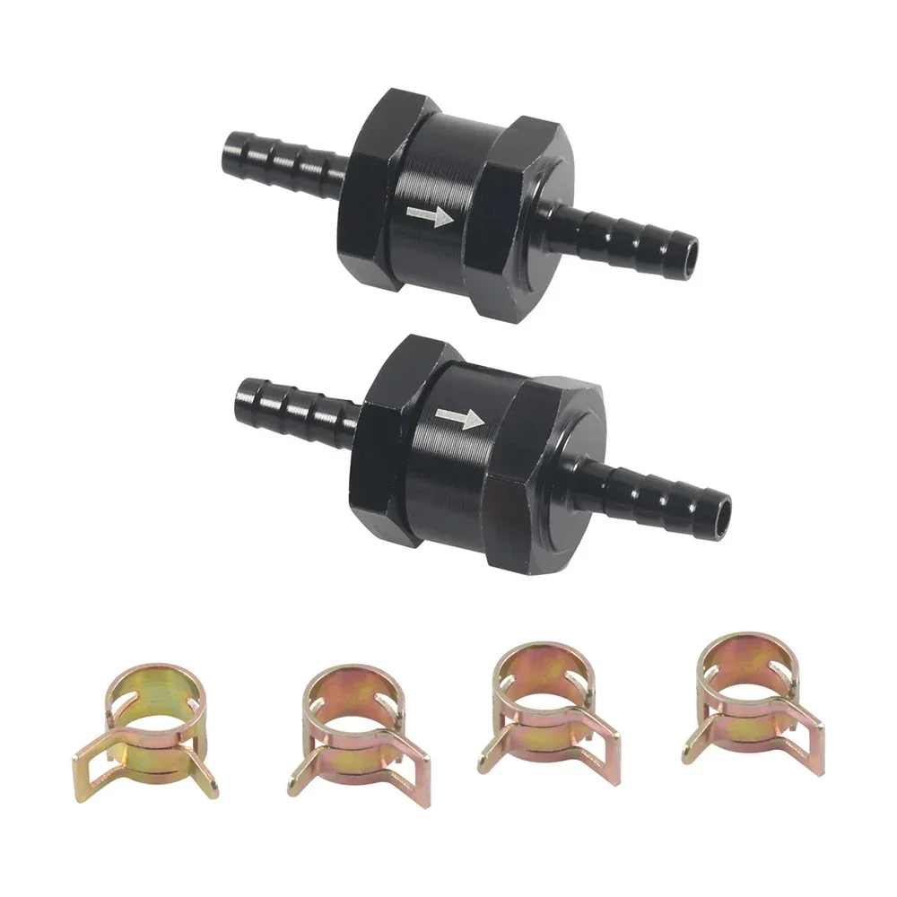 2Pcs 1/4" 5/16" 3/8" 1/2" Fuel Check Valve One Way Inline Non Return Diesel Gasoline Black 6mm 8mm 10mm 12mm OD with Hose Clamps