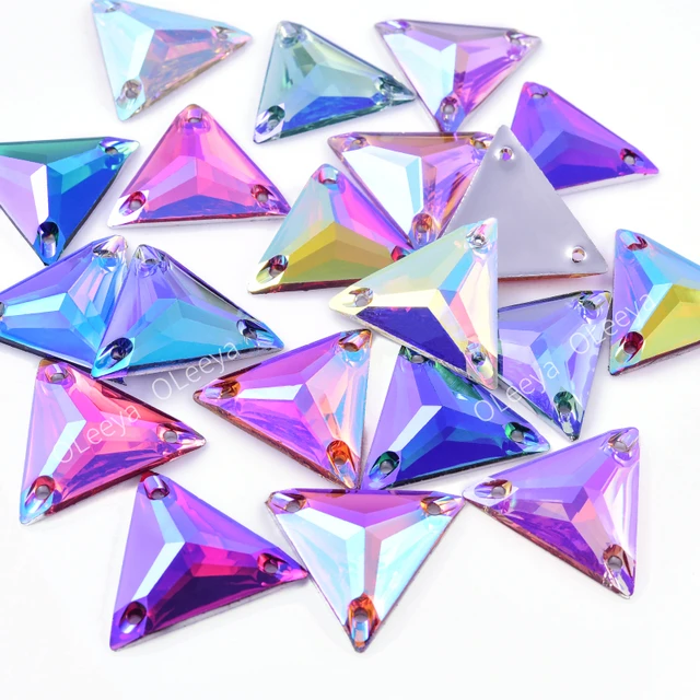 100pcs triangle shape 14mm gem stones sew on crystals light purple