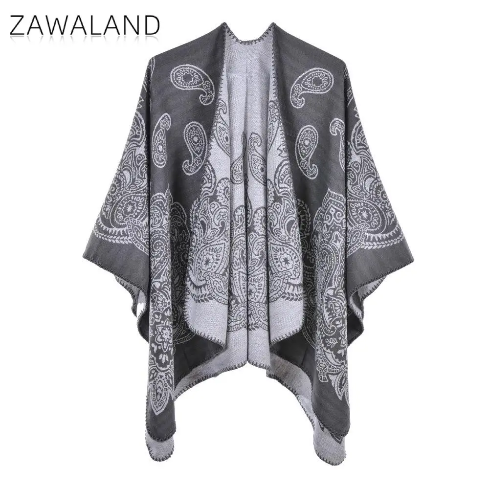 

Zawaland 2022 European Beauty Split Shawl Ethnic Style Cashmere Silk Warm Scarves Cloak Air-Conditioned Room Blanket Neckerchief