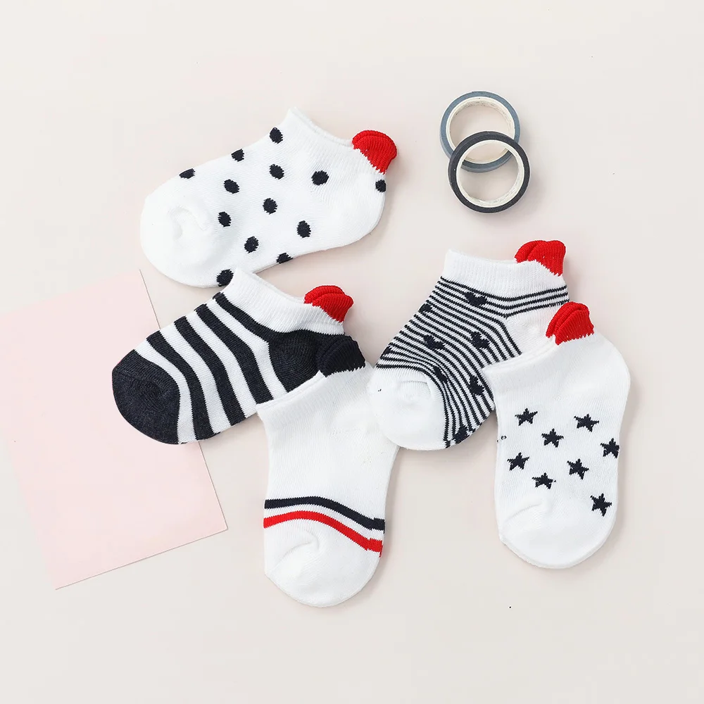 5Pairs/lot 0-12Y Cute Lovely Short Baby Socks Children Sock Red Heart Girls Cotton Mesh Cute Newborn Boy Toddler White Sock 2