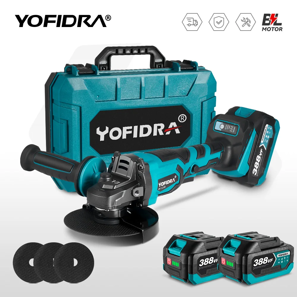 

Yofidra 125mm Brushless Electric Angle Grinder 3 Gear Variable Cordless Grinding Cutting Woodworking Tool For Makita 18V Battery