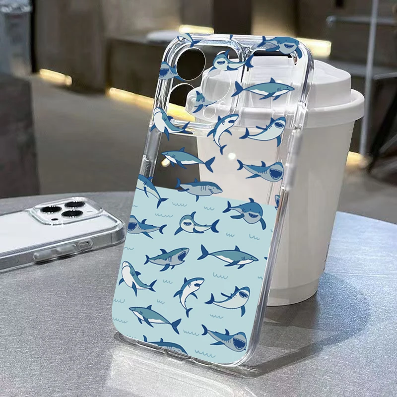 Whimsical Marine Life Cartoon Fish Phone Case - Soft Cover with Sharks and Dolphins Design