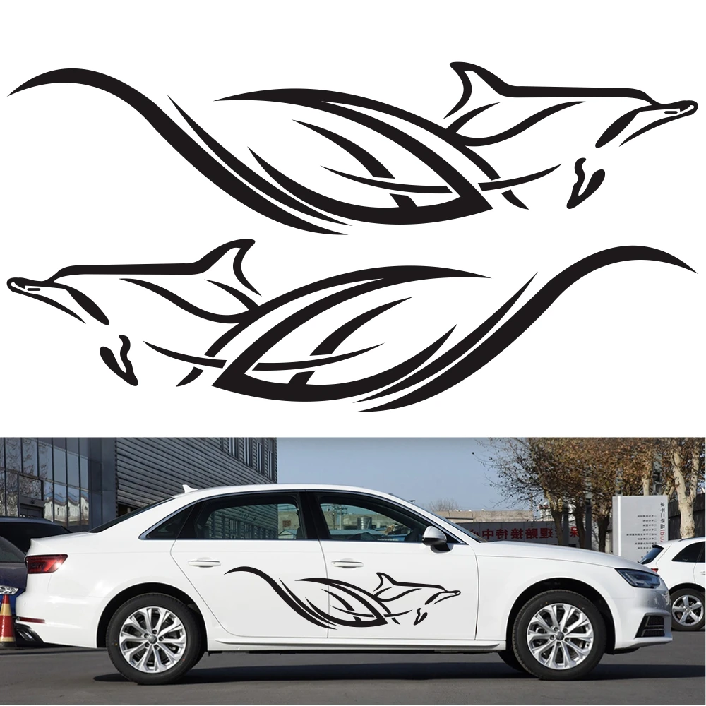 

Dolphin playing in water car stickers decoration fun sports racing stripes side door waist line vinyl stickers car accessories