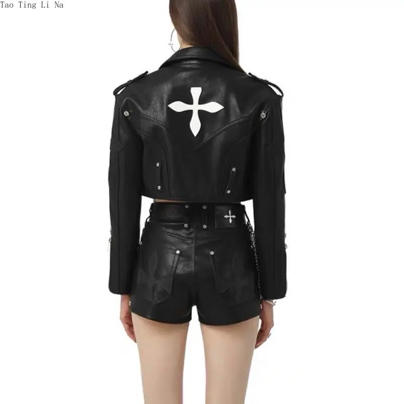 2023 Women Spring Midnight Motorcycle Genuine Sheep Leather Jacket Slim Real Sheepskin Leather Coat G7
