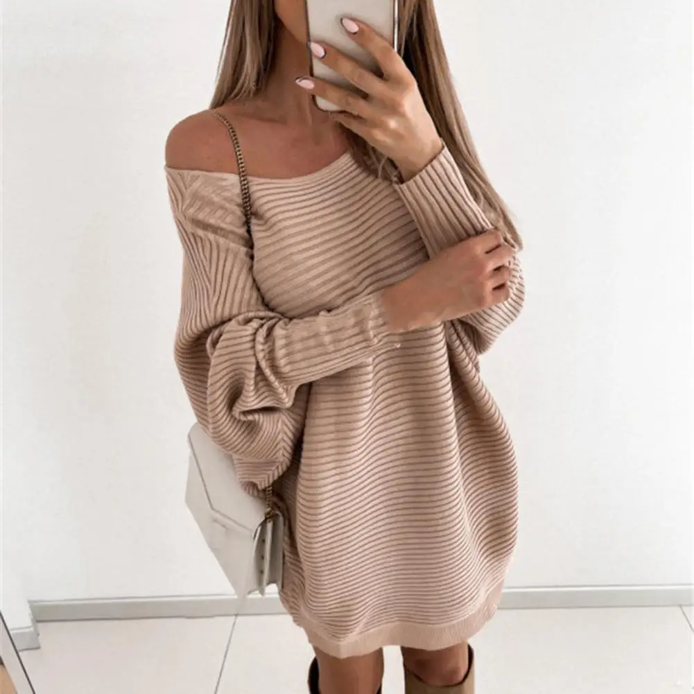 

Trendy Lady Spring Dress Above Knee Autumn Dress Knitted Solid Color Fall Mini Dress Keep Warm