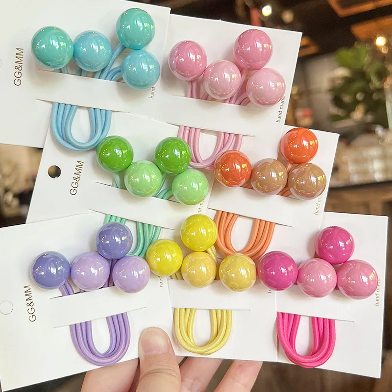 

A Pair Candy Bright Colors Pink Two Ball Long High Elastic Hair Band For Girl Cute Simple Exquisite Braid Ponytail Rubber Ties