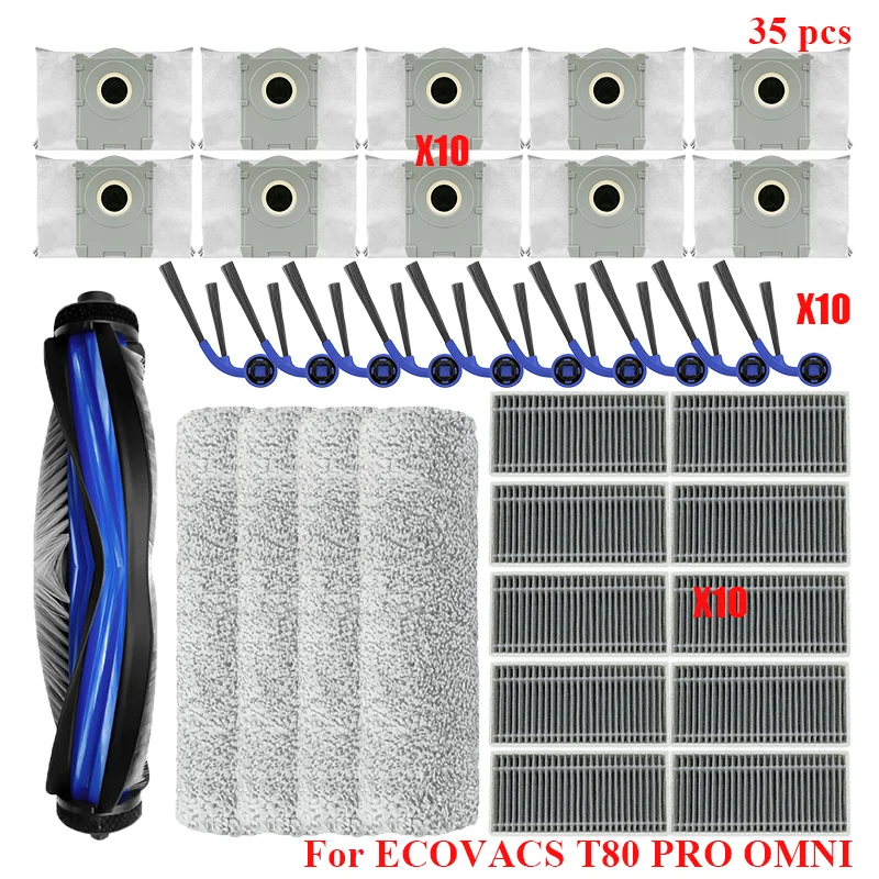 Kit Accessoires Aspirateur Robot Kit Rechange Pour Ecovacs X8 Pro - 1 Brosse Principale, 2 Brosses Latérales, 2 Filtres, 2 Sacs Kit Entretien