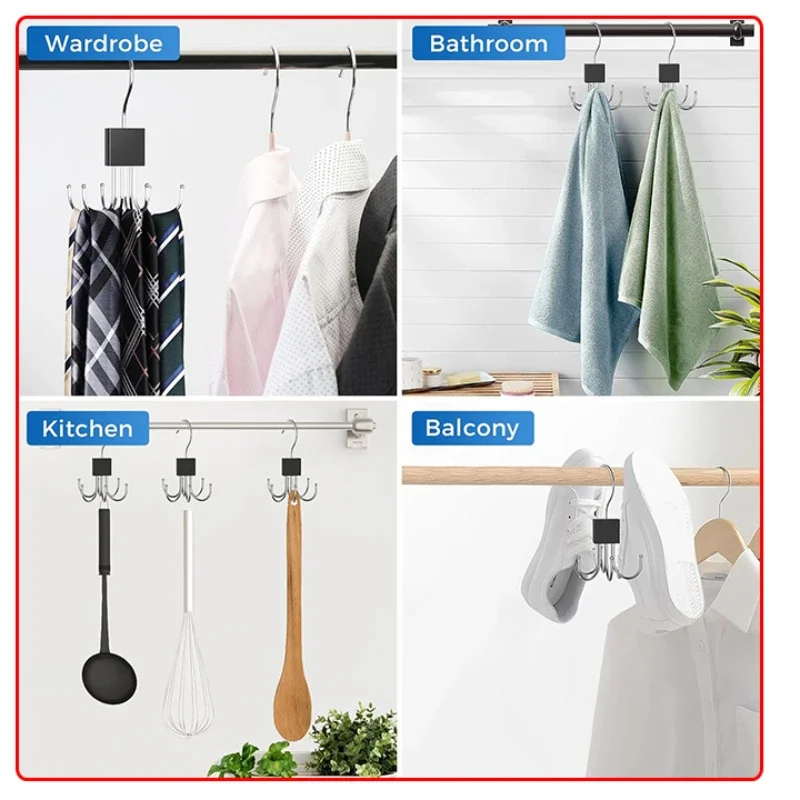 360&deg; Rotating Storage Hanger Hook Multi-Claw Bag Metal Belts Rack Wooden Organizer for Bras Ties Scarves Household Closet Acces