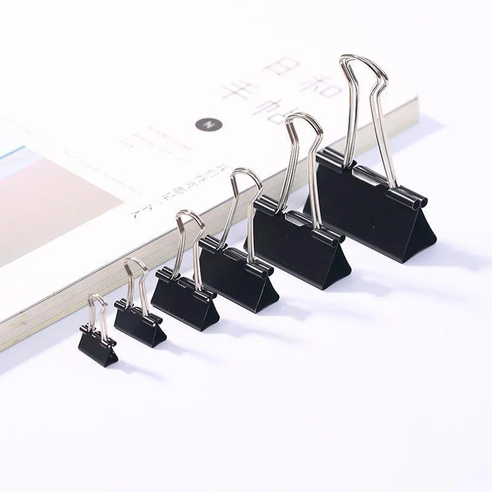 10PCS Metal Paper Clip 15/19/25/32mm Foldback Metal Binder Clips Black Grip Clamps Paper Document Office School Stationery