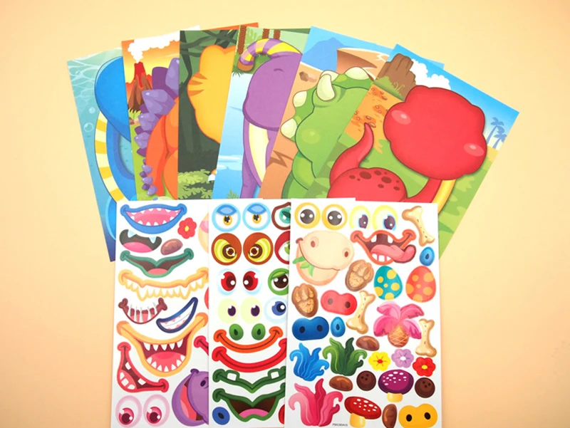 9 Styles Children Kids Make Your Own Faces Stickers Creative DIY Puzzle Games Princess Animals Dinos Girls Boys Party Favor Gift