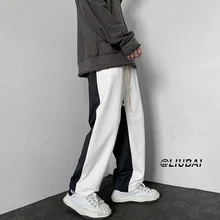 

Autumn Winter Sweatpants Men Fashion Contrast Casual Pants Men Streetwear Korean Loose Joggers Straight Pants Mens Trousers