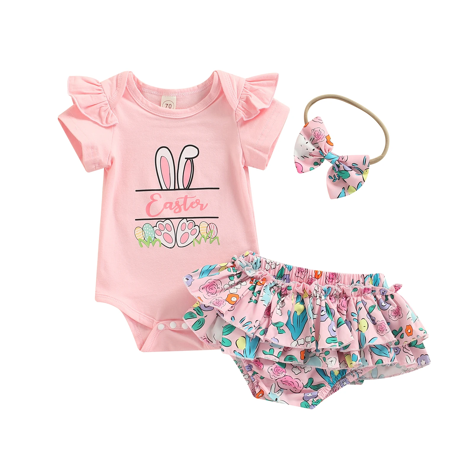 2022 01 14 Lioraitiin 0 18M Newborn Infant Baby Girl 3Pcs Easter Clothing Set Rabbit Print Pink