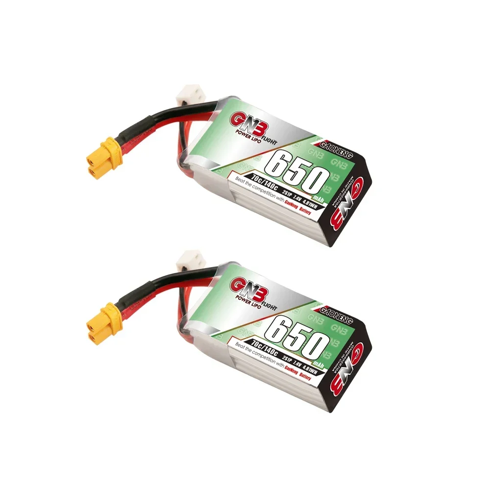 

2PCS GNB 2S1P 650mAh 7.4V 70C/140C Lipo Battery With JST/XT30 Plug For DYS FPV Racing Drone 4 Axis RC Drone Parts