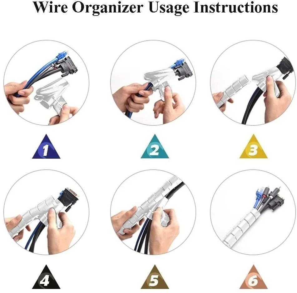 2M/1M Flexible Spiral Cable Wire Protector Cable Organizer Computer Cord Protective Tube Clip Organizer Management Tools 16/10mm 6