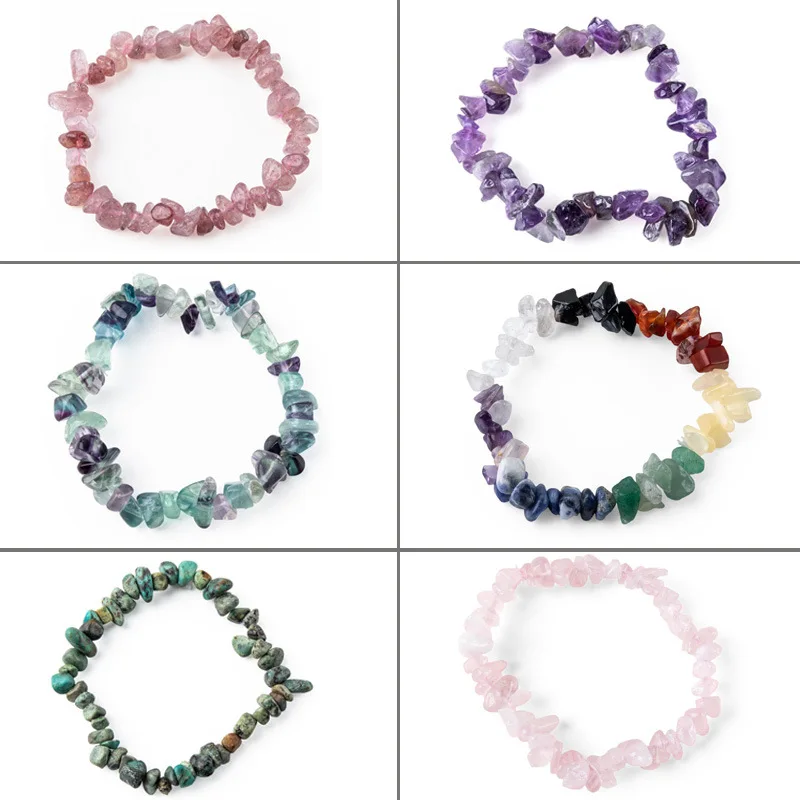 

Summer Lucky Rock Stone Amethyst Chip Beads Natural Crystal Bracelet for Women Men Jewelry
