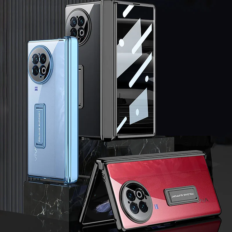 

For Vivo X Fold 2 Fold2 Magnetic Hinge Case Electroplated Transparent Hard Pc Shockproof Protective Clear Cover With Front Glass