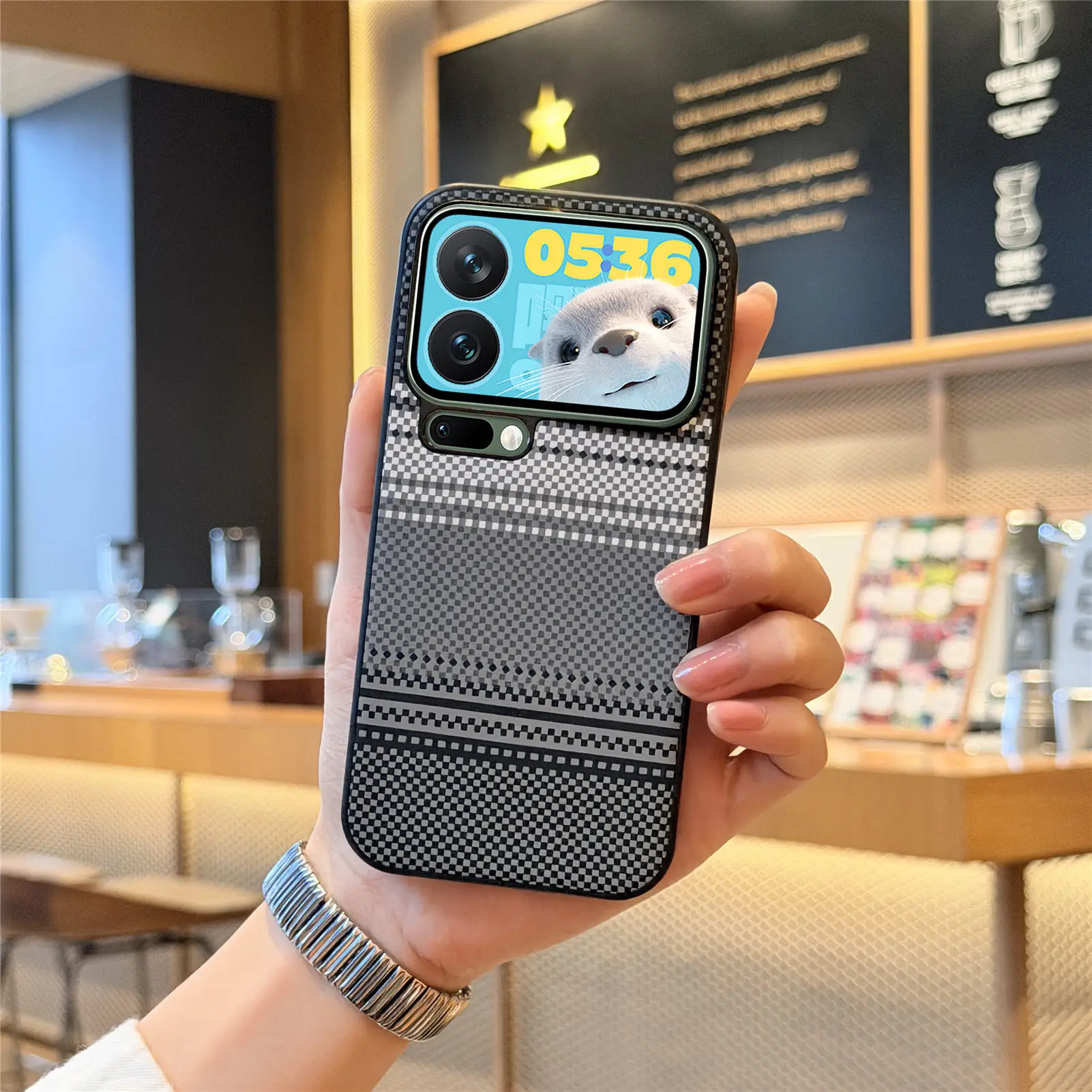 Carbon Fiber Magnetic Phone Case with Shockproof Strap, Stand, and Slim Wireless Charging Compatibility
