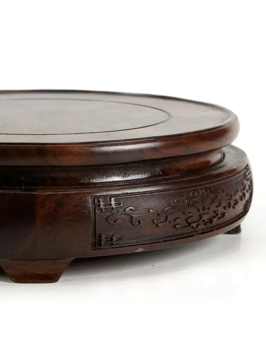Ebony Carved Base with Flower Pattern, Solid Wood, Flower Vases, Stone, Jade Teapot, Aquarium Base, Craftwork