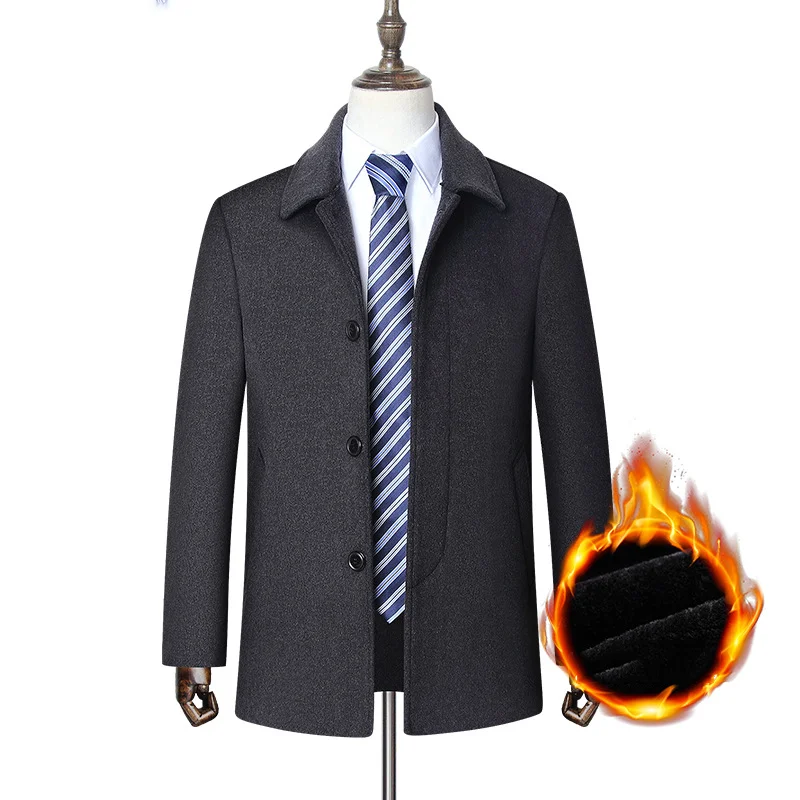 

Men's Winter Thickened Wool Trench Coat New Slim Fit Woolen Pea Coats Single Breasted Wool Blend Top Coat Windbreaker