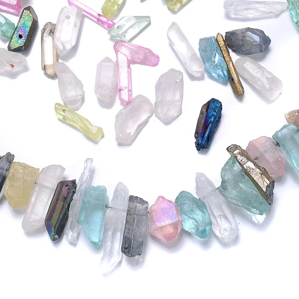40 Colors Natural Quartz Stick Beads Top Drilled Gradient Color Raw...