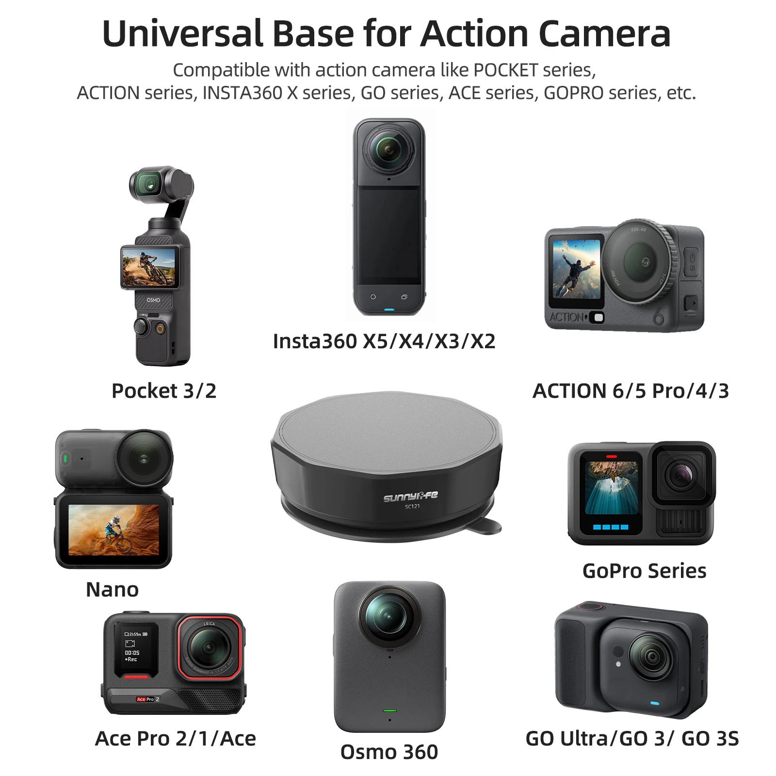 Caméra action fixée sur ventouse rotative, prête à capturer des vidéos en mouvement.