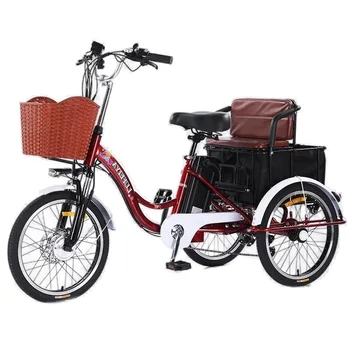 Triciclo elettrico a 3 ruote per batteria al litio 350W 48V 7 velocità Bicicletta da carico elettrica da 20 pollici per uomo adulto con cestino da trazione