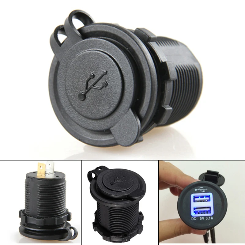 

12 В IP65 водонепроницаемая черная двойная USB-лампа для мотоцикла, Синяя светодиодная подсветильник КА для автомобиля, грузовика