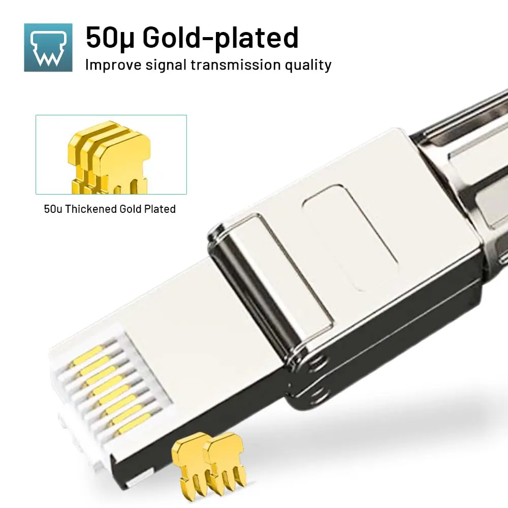 ZoeRax-conector RJ45 Cat8, Cat7, Cat6A, sin tooless, blindado, enchufe de terminación Ethernet para Cable Ethernet S/FTP a granel sólido