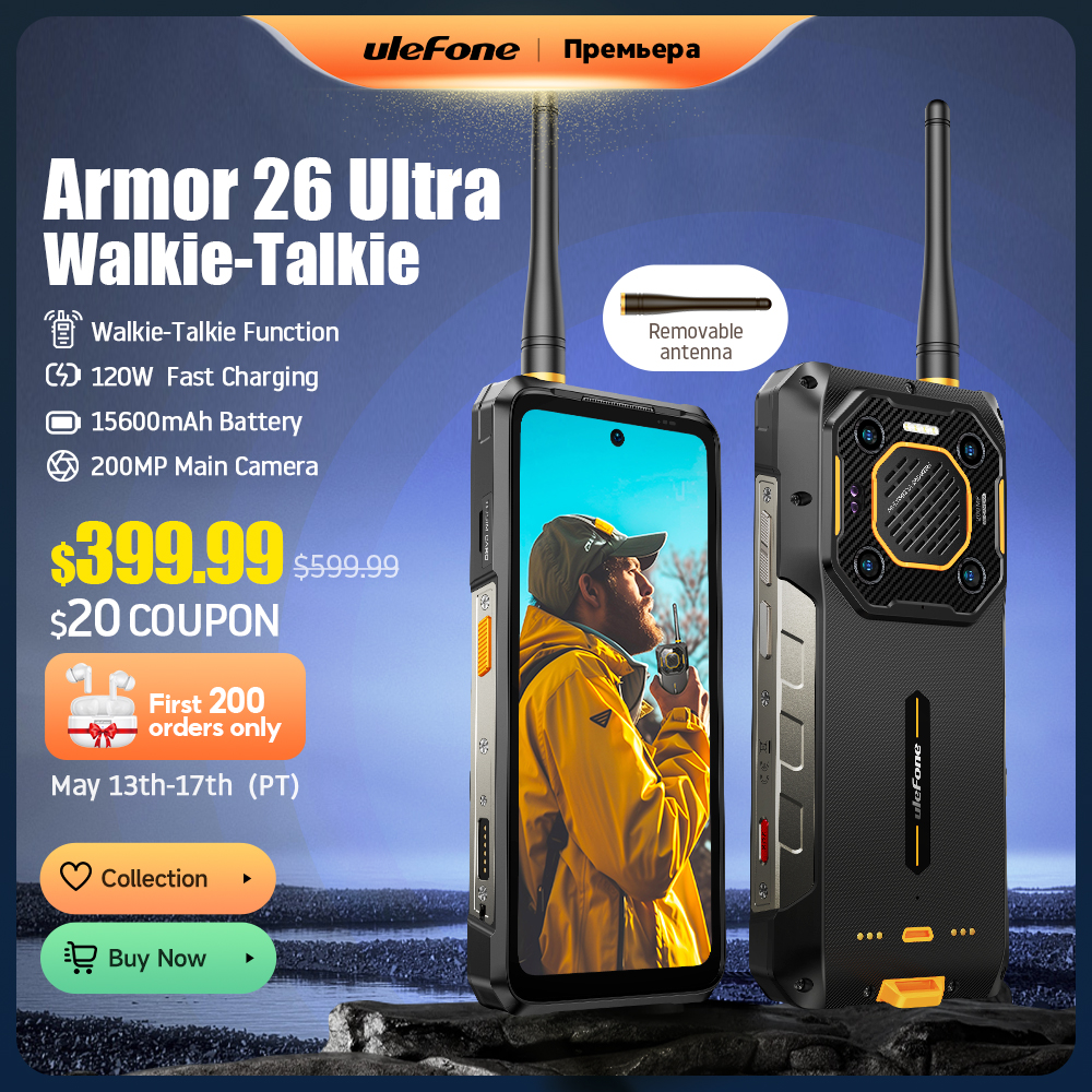  【World Premiere】Ulefone Armor 26 Ultra Walkie Talkie 5G Rugged Phone 120W 15600mAh 200MP+64MP +50MP NFC Waterproof Smartphone 