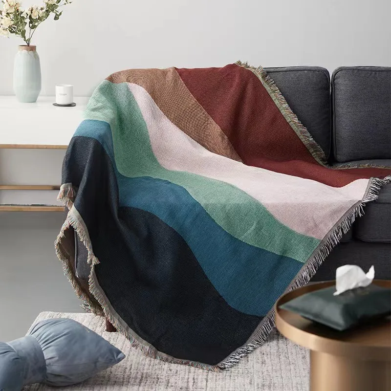 

Boho Woven Throw Blanket Reversible Sofa Cover Blanket For Bed Outdoor Camping Picnic Rug Ins Contrast Color Wall Tapestry Decor