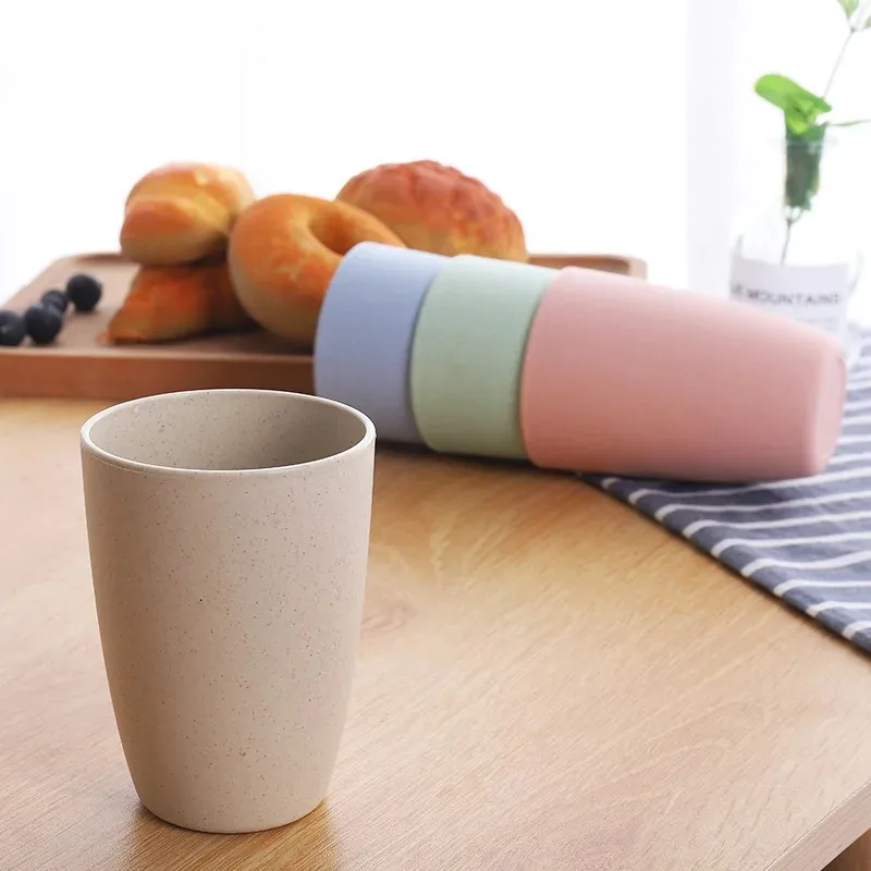 Plastic Cups Nordic Style Plastic Tea Cups Eco-Friendly Wheat Straw Coffee Milk Drink Toothbrush for Home Bathroom