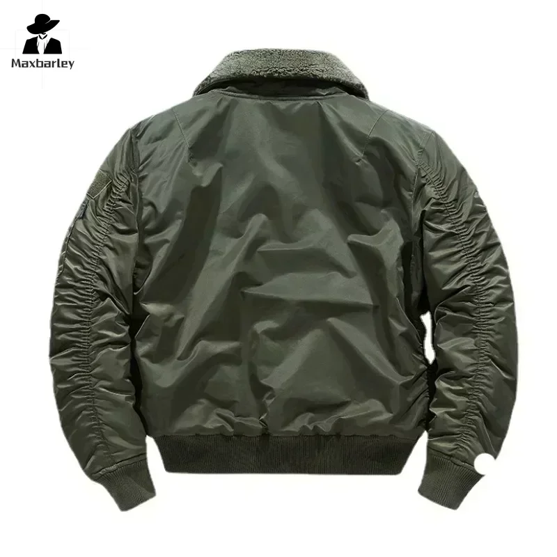 Winter Warm Parka Men's Fashion Unloading Fur Collar Thickened Pocket Boxing MA-1 Work Jacket Retro Armband Green Cargo Jacket