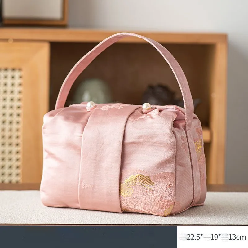 Fabric Tea Set Storage Bag Outdoor Travel Portable Tea Bag Teapot Tacup Cover Bowl Large Capacity Handheld Storage ZE969