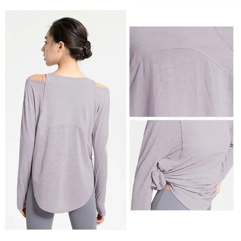 Long Sleeve Yoga Shirts for Women Loose Sports Tee Crop Top Sportswear Gym Fitness Wear Workout
