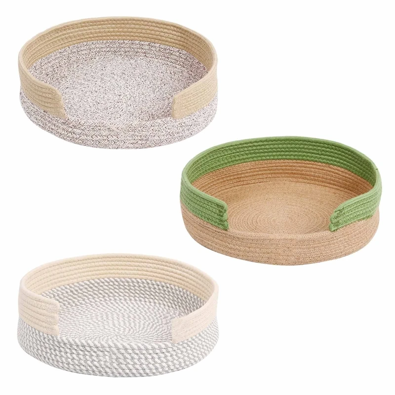 

Круглая тканая кровать для домашних животных, прочная корзина для машинной стирки для кошек, маленьких собак