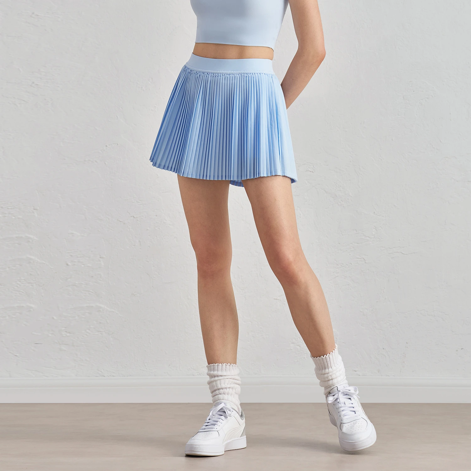 Mermaid curve elastic high waist slimming yoga skirt lined anti-slip pocket tennis skirt casual outerwear pleated