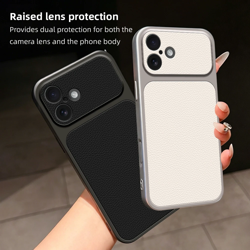 Luxury Matte Leather Back Case with Lens Protection - Premium Smartphone Cover