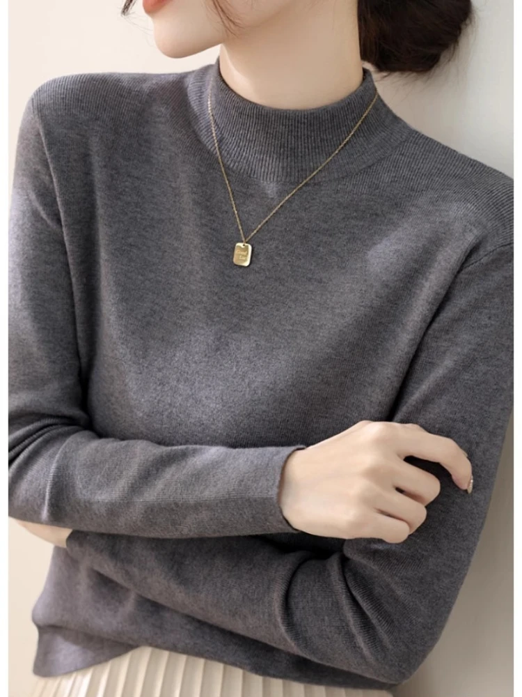 سترة نسائية بياقة مدورة من AOSSVIAO موضة 2025 بلوزات نسائية محبوكة بلون سادة وأكمام طويلة سترة بطبقة أساسية 2