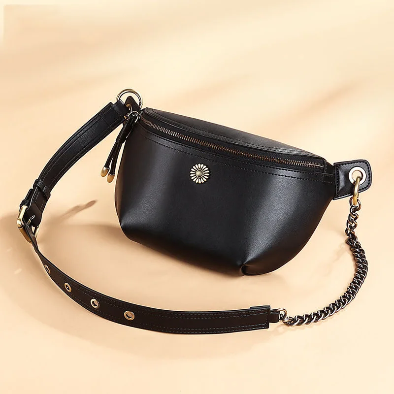 Women’s Waist Pack Genuine Cowhide Leather Large Capacity Simple All-match Crossbody Chest Bag 3