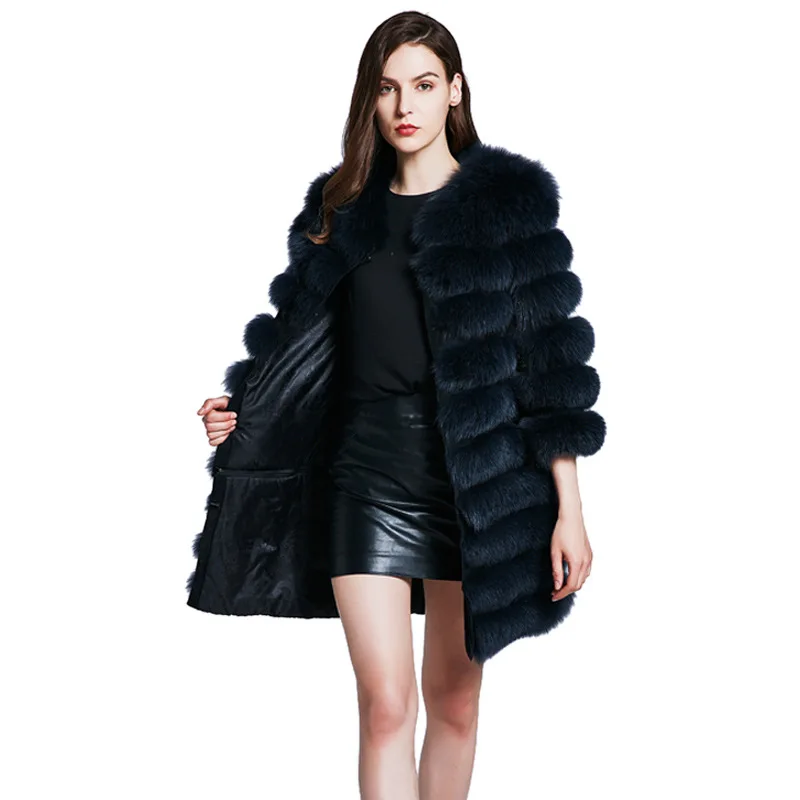 Fox Fur Fur Coat for Women's Autumn and Winter Long Zipper Detachable Genuine Fur Insulation and Thick Coat