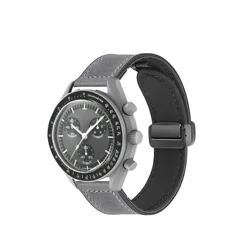 Premium 20mm Silicone Leather Strap with Magnetic Buckle and Quick Release for MoonSwatch (Light Grey)