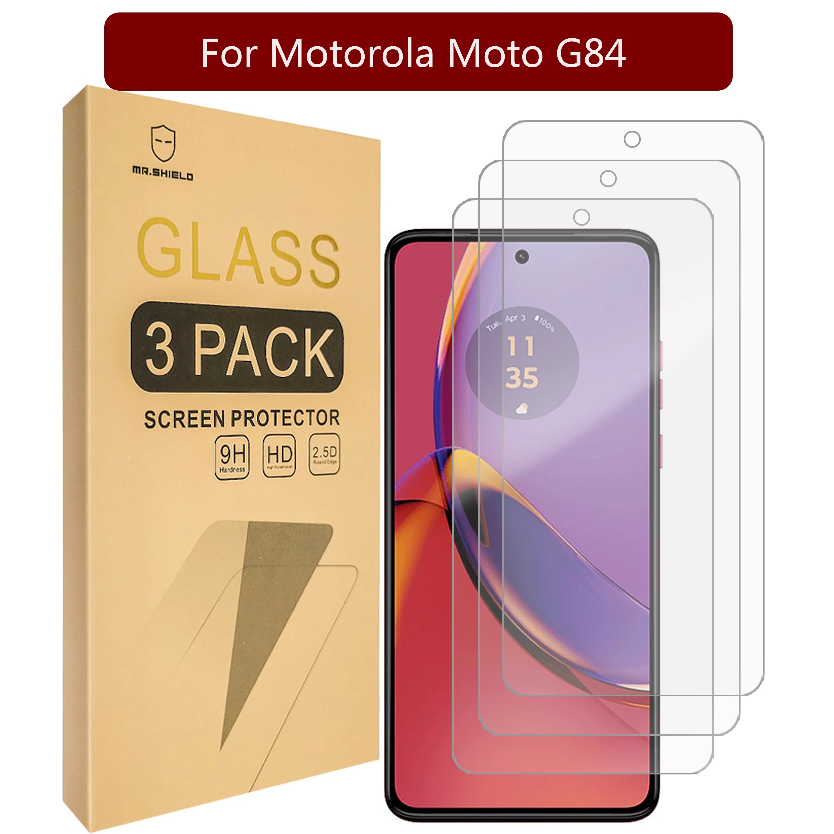 

Mr.Shield [3-Pack] Screen Protector For Motorola Moto G84 5G [Tempered Glass] [Japan Glass with 9H Hardness] Screen Protector