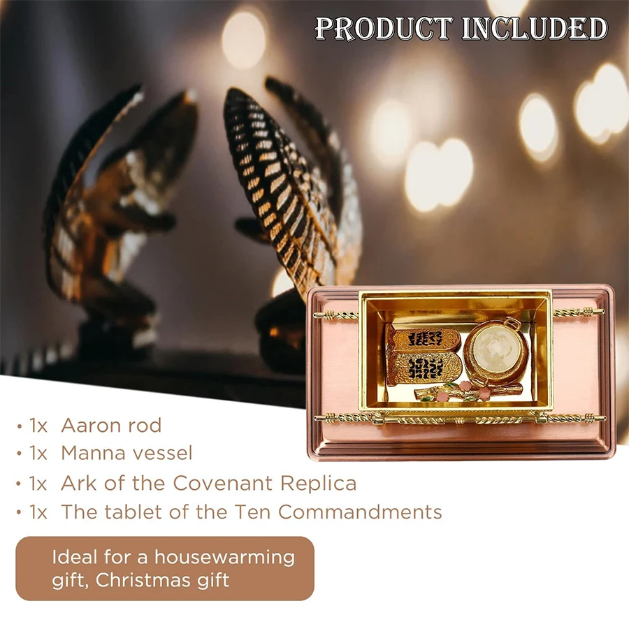 Description Picture 6 of itemSet of 3 Ark of The Covenant Accessories,(Ten Commandments Slate Aaron Rod and Holy Furnace),Israeli Metal Crafts