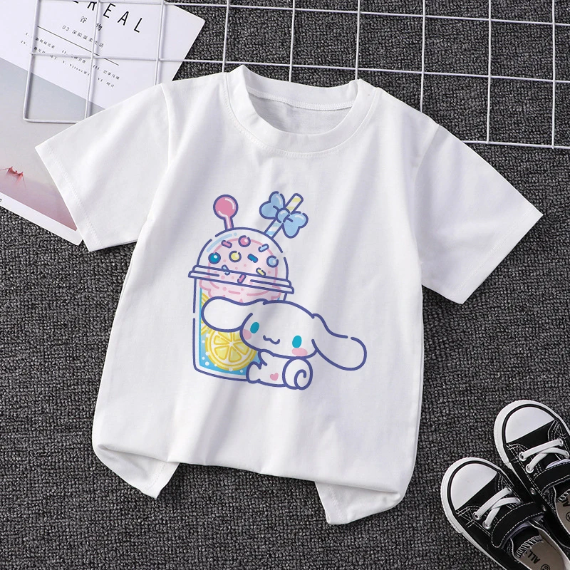 Sanrio Children T-shirt Kawaii Hello Kitty Cinnamoroll Cartoons Casual Clothes Anime Tee Shirts Kid Clothing For Girls children t shirt