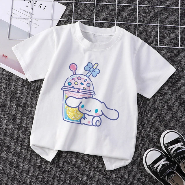 Camiseta Hello Kitty Melody Infantil Kawaii Sanrio Anime Cartoon Roupas  Casuais Y2k Kid Girl Boy Top