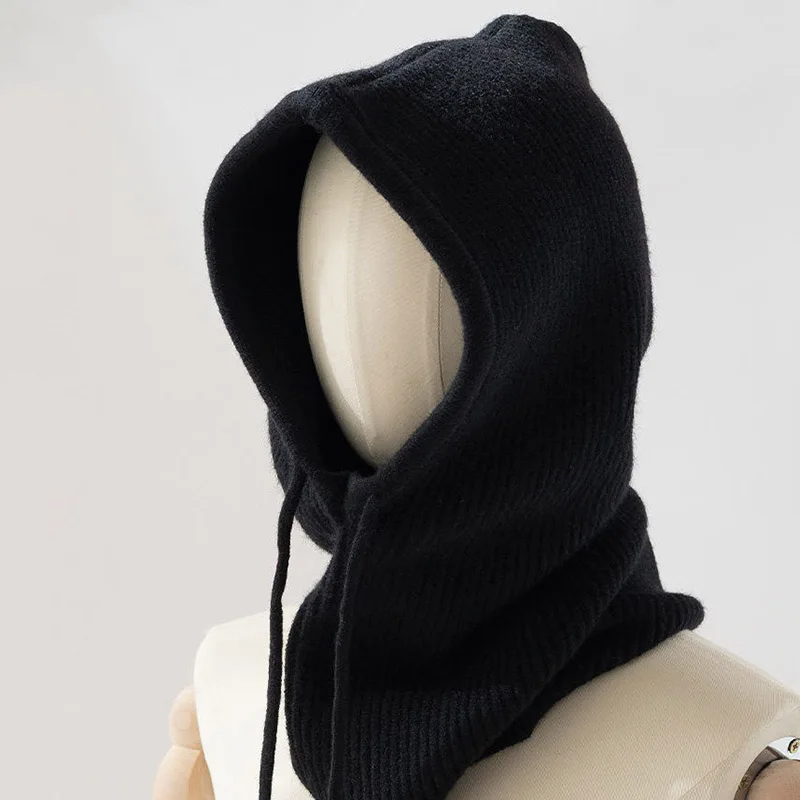 RICYGVM Collar One Piece Knit Woolen Hat Fashion Balaclava Hats Couple Winter Warm Neck Ear Protection Cap Scarf Hooded Beanies 4