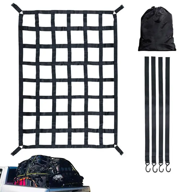 

Cargo Net Reusable Trunk Storage Net With 4 Fixed Belt Durable Mesh Luggage Cover Adjustable Rooftop Net For Automobiles