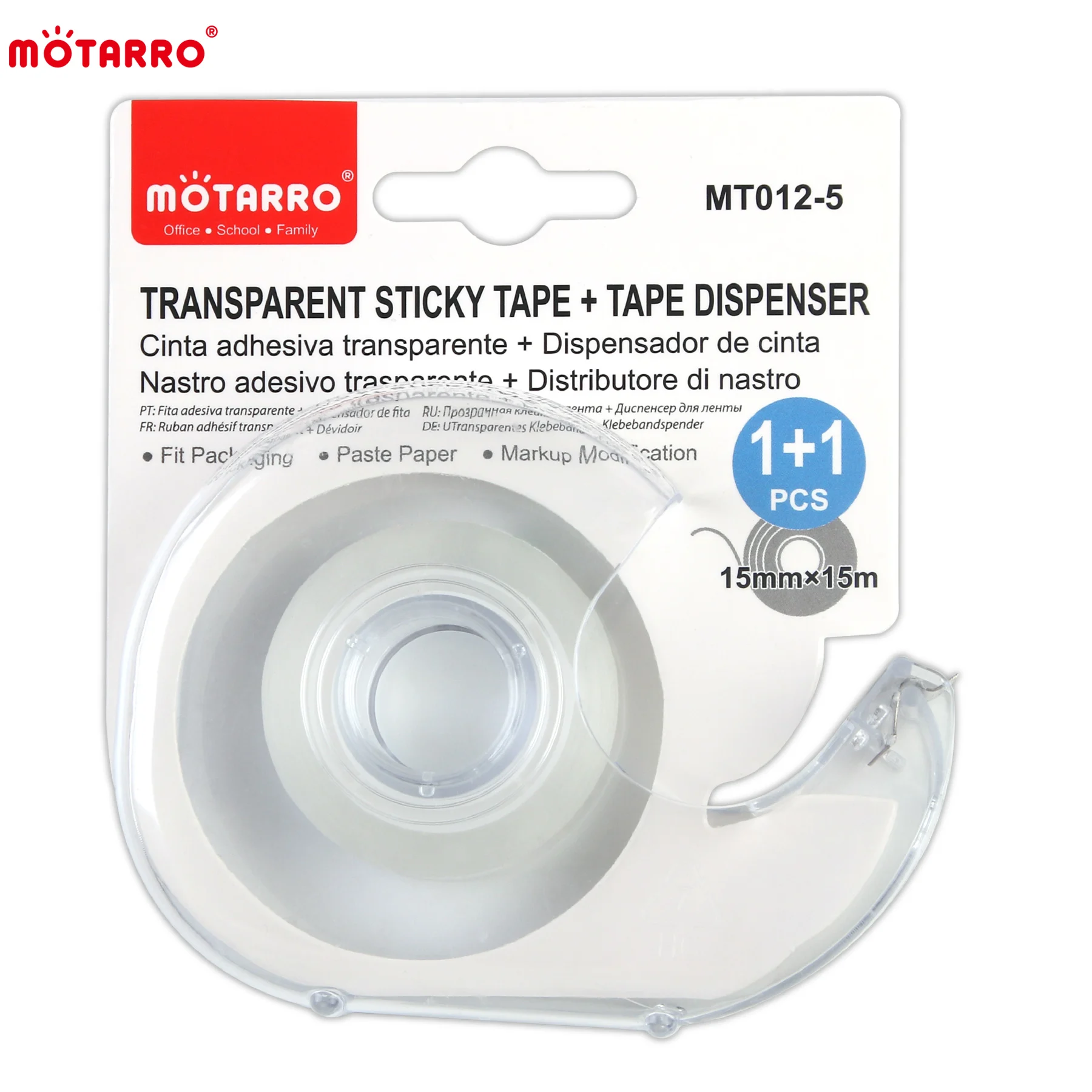 MOTARRO Portable Transparent Tape Cutter 15MM*15M Hand Tape Holder Storage Cutting Seat Cute Dispenser Holder
