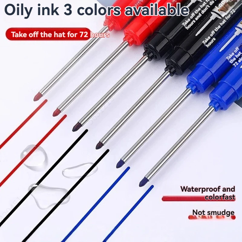 12Pcs Multi-Purpose 45mm Deep Drill Hole Long Nib Waterproof Marker Pens for Bathroom Woodworking